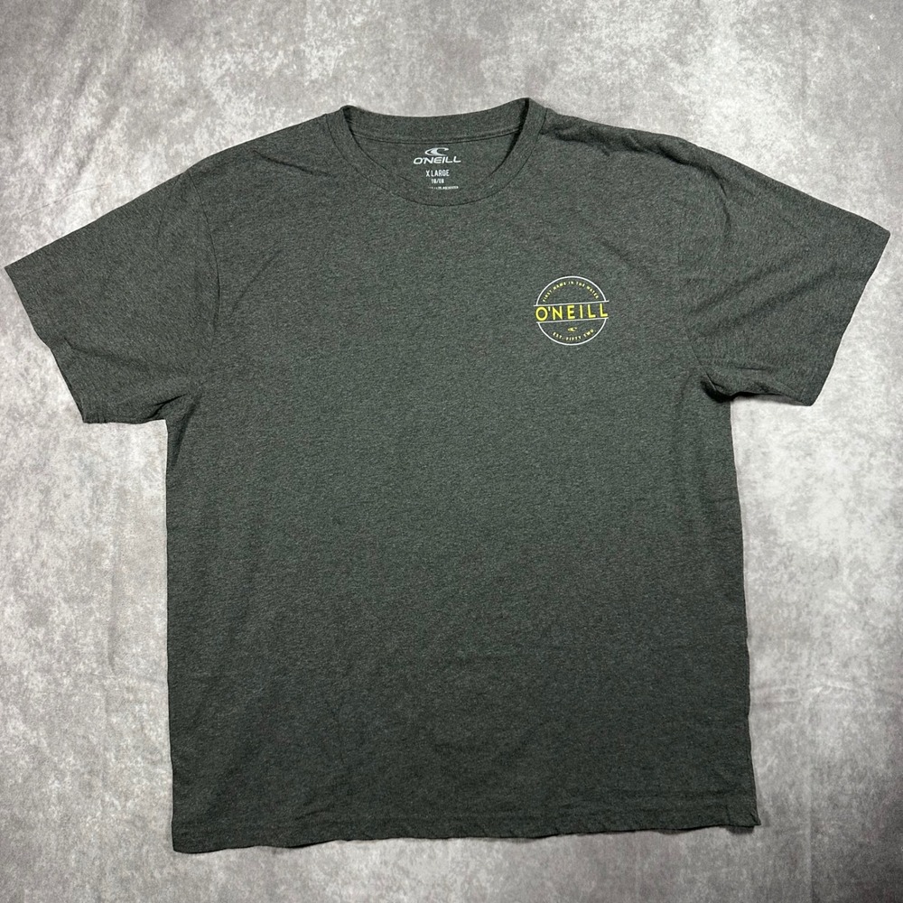 ONeill Mens XL T-Shirt Charcoal Gray Graphic Tee Floral Logo Surf Skater Tee